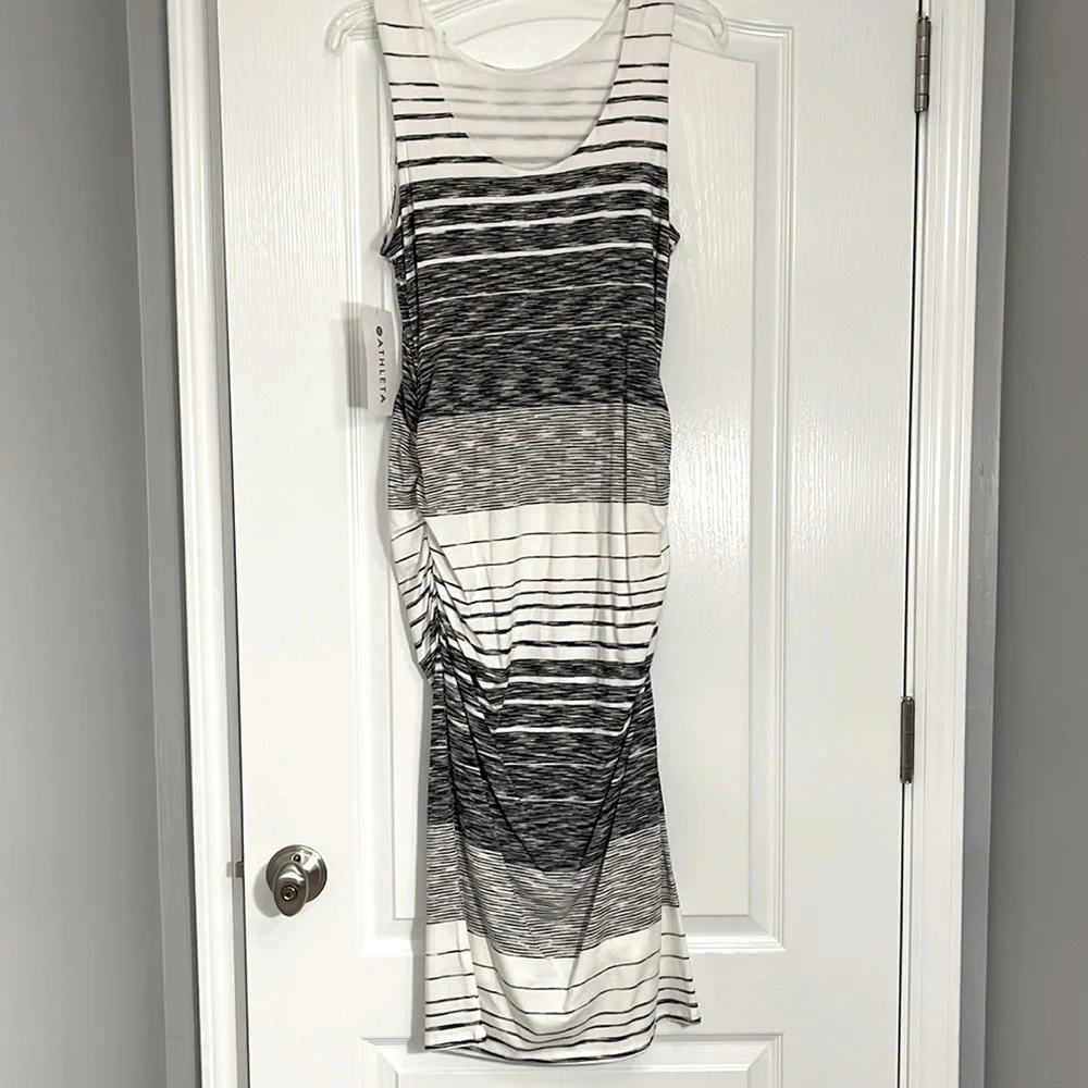 Athleta Ruched Stripe Midi Tank Dress Size M - Picture 3 of 12